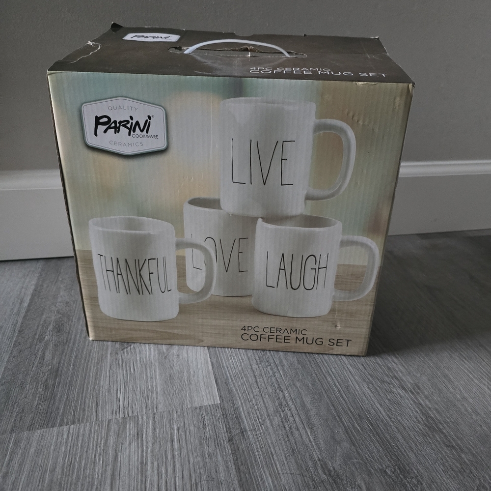 Parini 4 Pcs Ceramic Coffee Mug Set Thankful Live Laugh Love